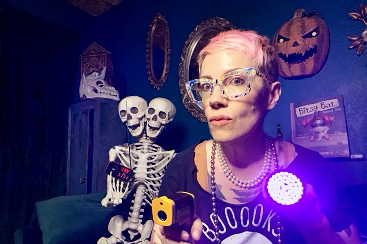 Kaz Windness, at home in Thornton, Colo., said she enjoyed using her library’s ghost-hunting kit and plans to check it out again to use with a friend.  (Courtesy of Kaz Windness)