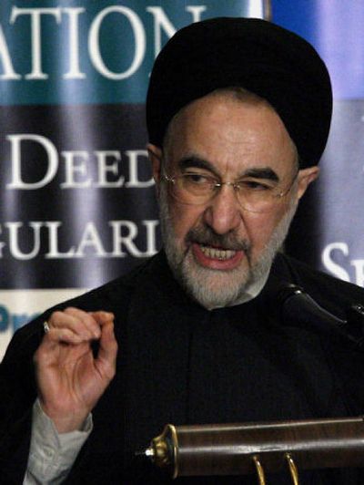 
Mohammad Khatami delivers the keynote address at the Islamic Society of North America's 43rd annual convention Saturday.
 (Associated Press / The Spokesman-Review)