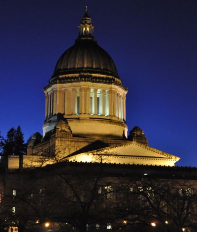OLYMPIA -- The Washington Legislative Building just after sunset.  (Jim Camden/The Spokesman-Review)
