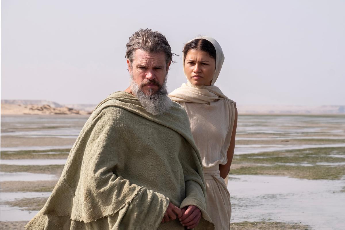 Matt Damon as Odysseus and Zendaya as Athena in "The Odyssey."   (Universal Pictures)