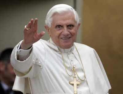 
Pope Benedict XVI waves during his weekly general audience in St. Peter's Square, on Wednesday. Associated Press
 (Associated Press / The Spokesman-Review)
