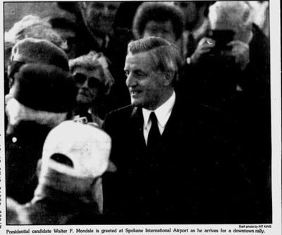 Walter Mondale campaigned for U.S. president in Spokane on Oct. 29, 1984.  (Kit King/THESPOKESMAN-REVIEW)