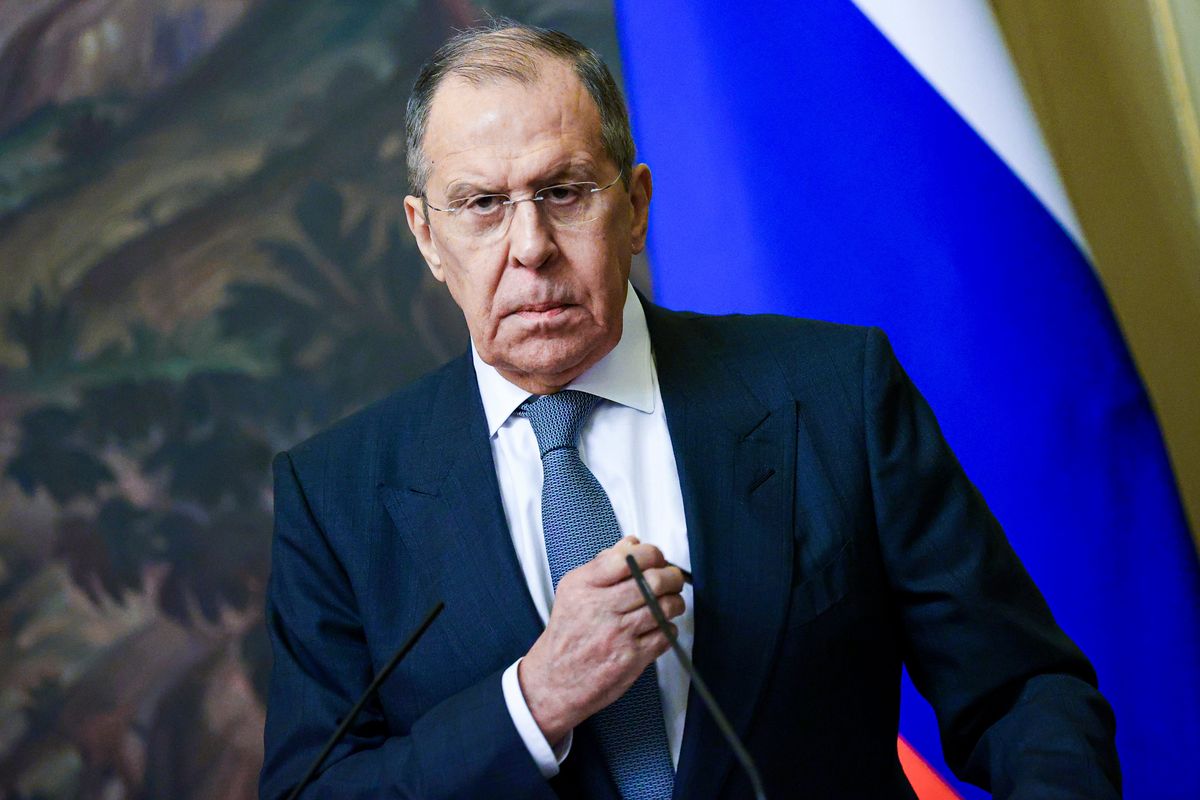 Russian Foreign Minister Sergey Lavrov pauses during a joint news conference with  (HOGP)