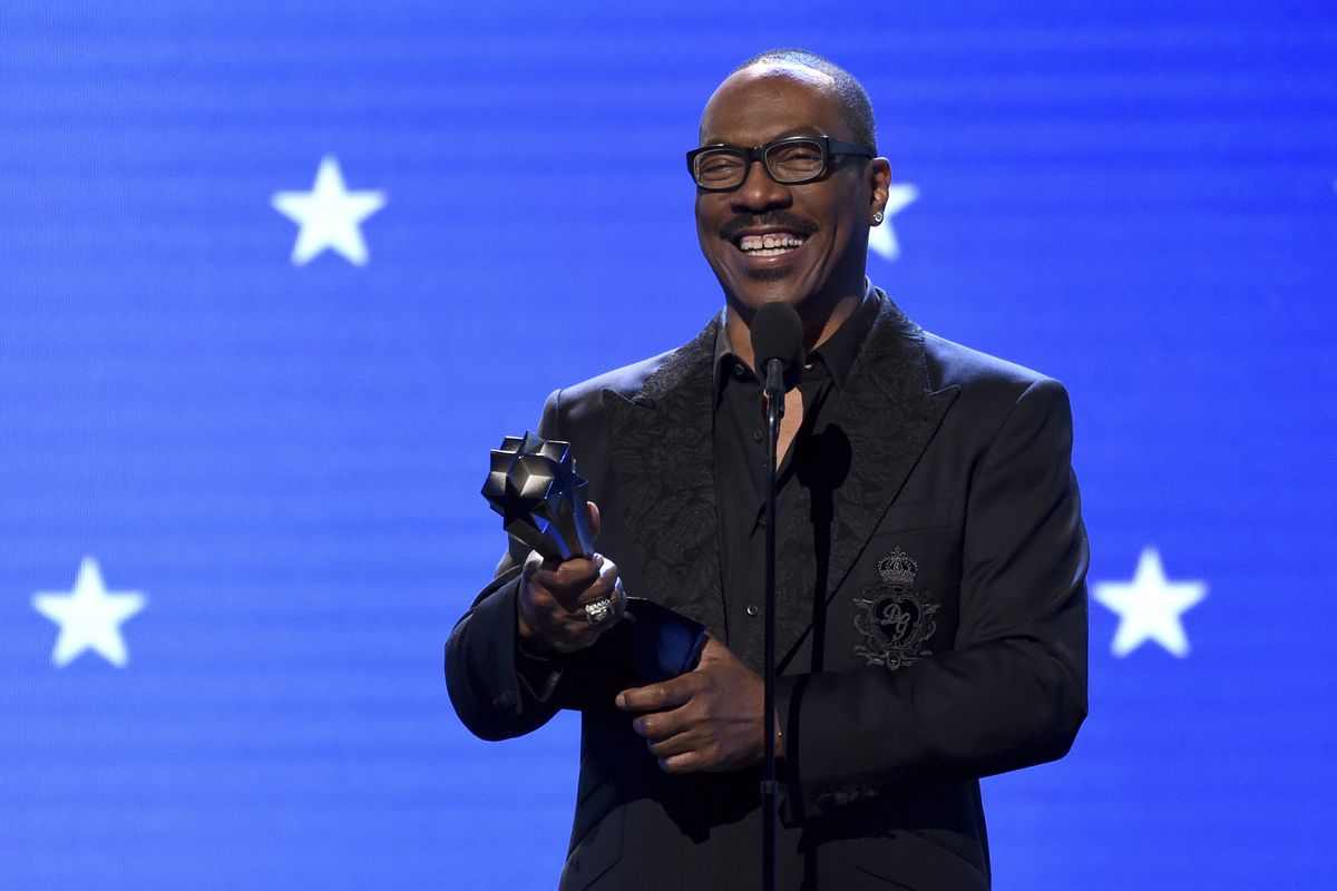 FILE - In this Jan. 12, 2020, file photo, Eddie Murphy accepts the lifetime achievement award at the 25th annual Critics