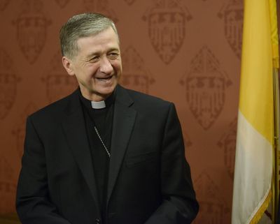 Newly appointed Archbishop of the Archdiocese of Chicago Archbishop Blase Cupich looks on after it was announced that he would replace Cardinal Francis George, retiring leader of the Chicago Catholic Archdiocese during a news conference in Chicago, Saturday, Sept. 20, 2014. (Paul Beaty / The Associated Press)
