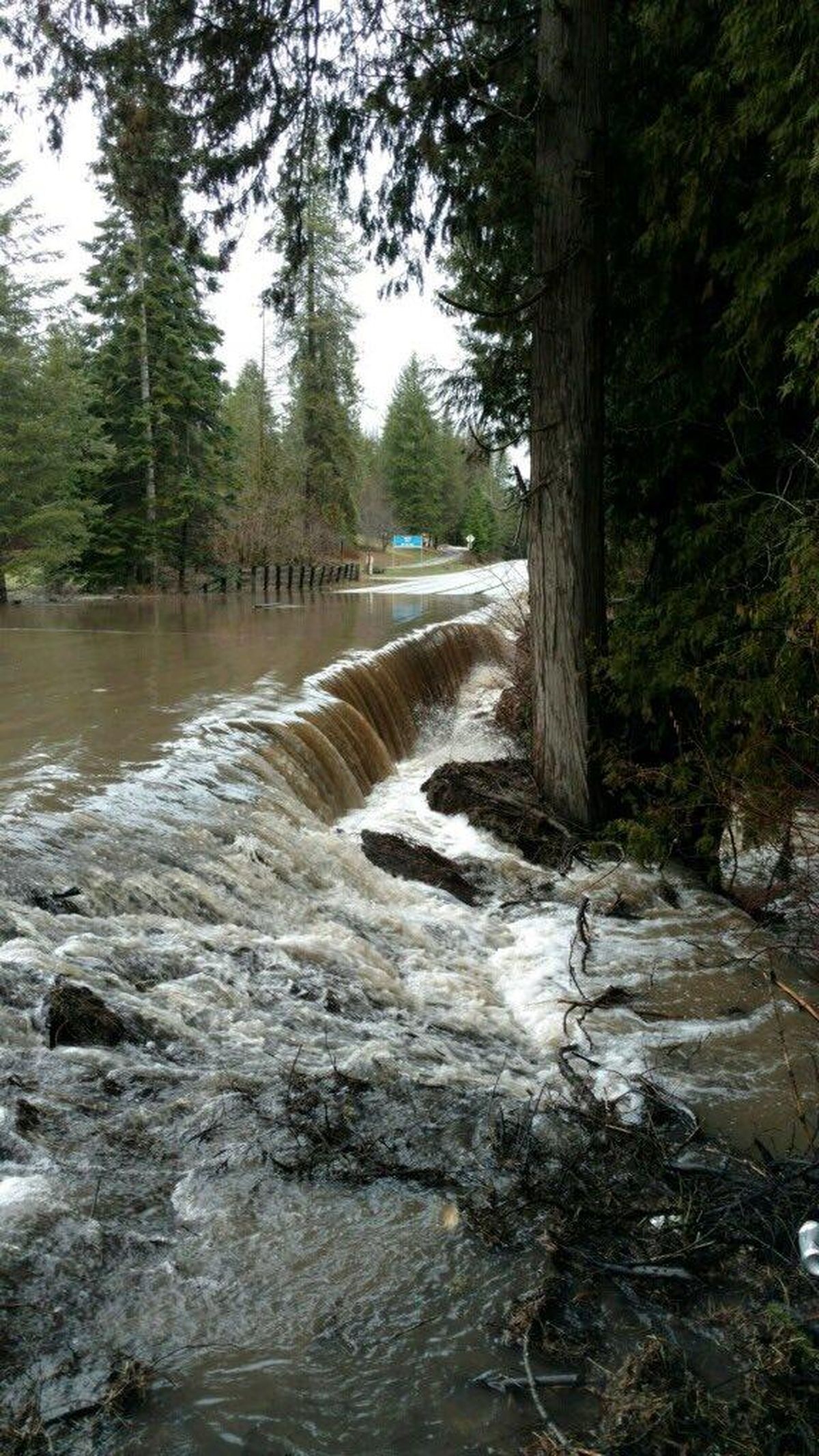 State officials closed a highway in Pend Oreille County because of water runoff that submerged the roadway Monday morning. (Jeff Sevigney / Washington State Patrol)