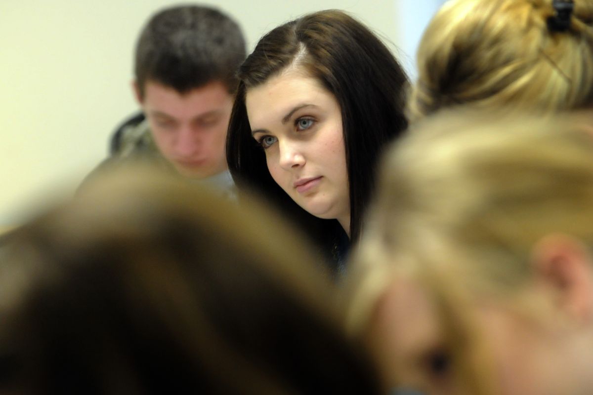 East Valley sophomore Alexis Zurfluh listens as her European history/humanities advanced placement class reviews for a midterm examination Tuesday. (J. BART RAYNIAK / The Spokesman-Review)
