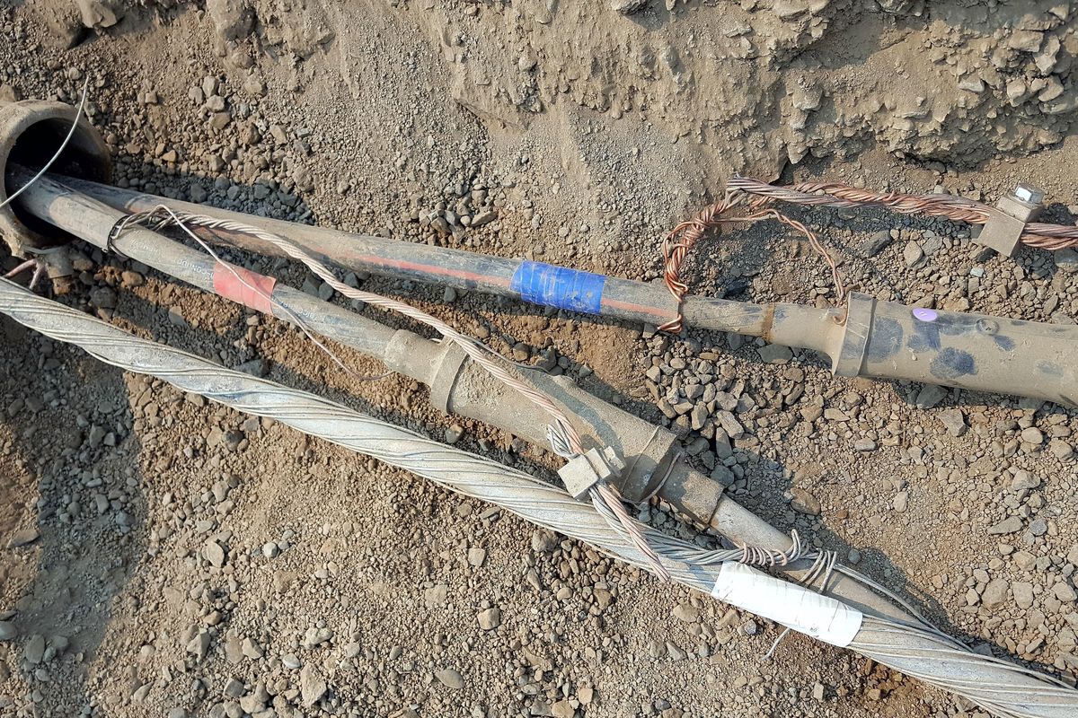 These wires, seen Thursday, Aug. 10, 2017, are decades old and have caused numerous power outages at the Spokane County Raceway. (Chad Sokol / The Spokesman-Review)