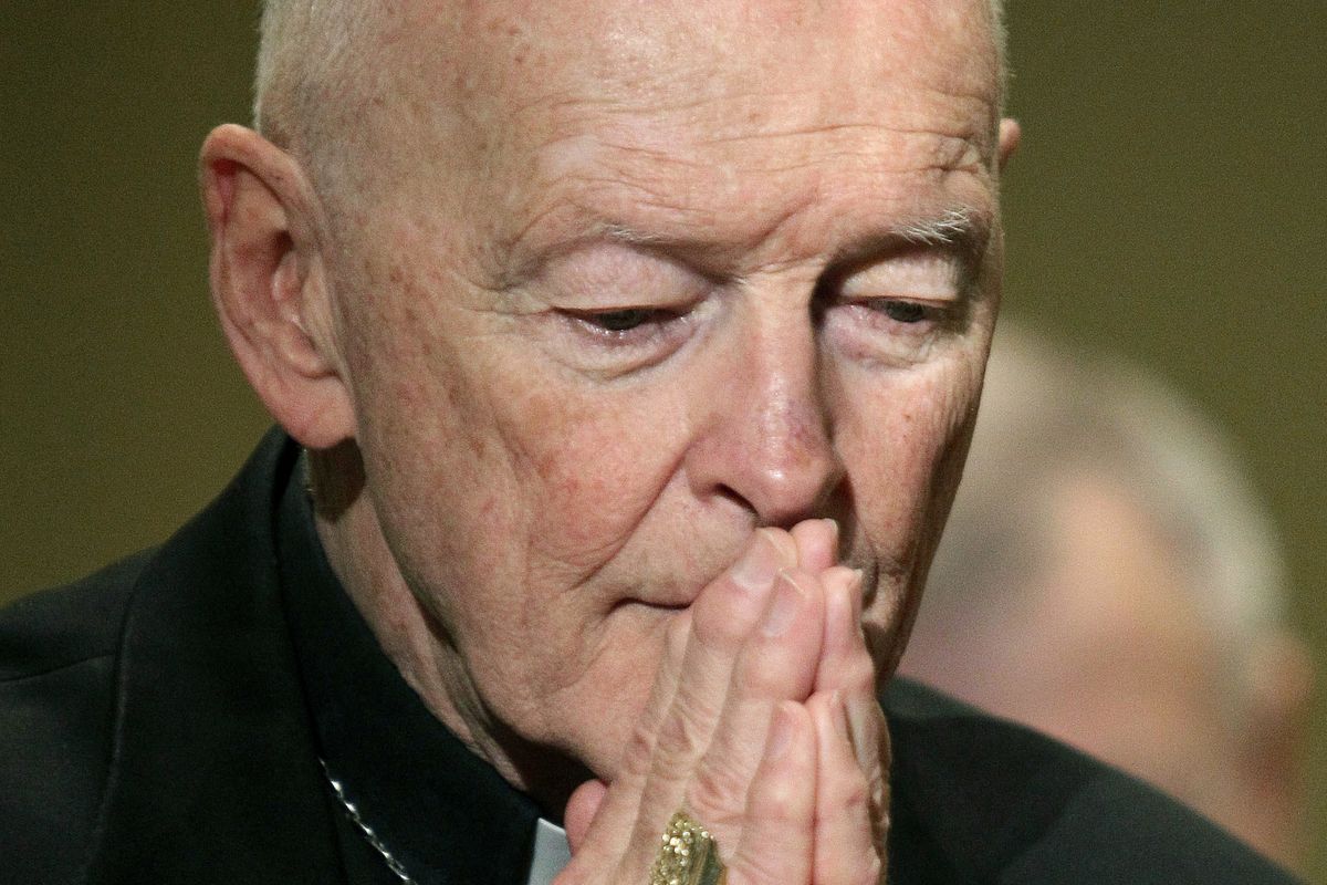 FILE - In this Nov. 14, 2011, file photo, then-Cardinal Theodore McCarrick prays during the United States Conference of Catholic Bishops