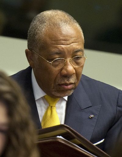 Former Liberian President Charles Taylor waits for the start of his sentencing on Wednesday. (Associated Press)