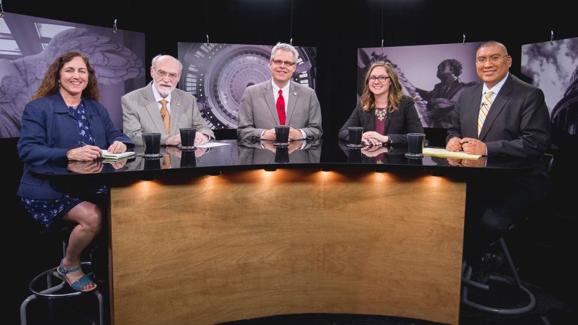 From left, Betsy Russell, Jim Weatherby, Kevin Richert, Kimberlee Kruesi and co-host Aaron Kunz on Friday's  