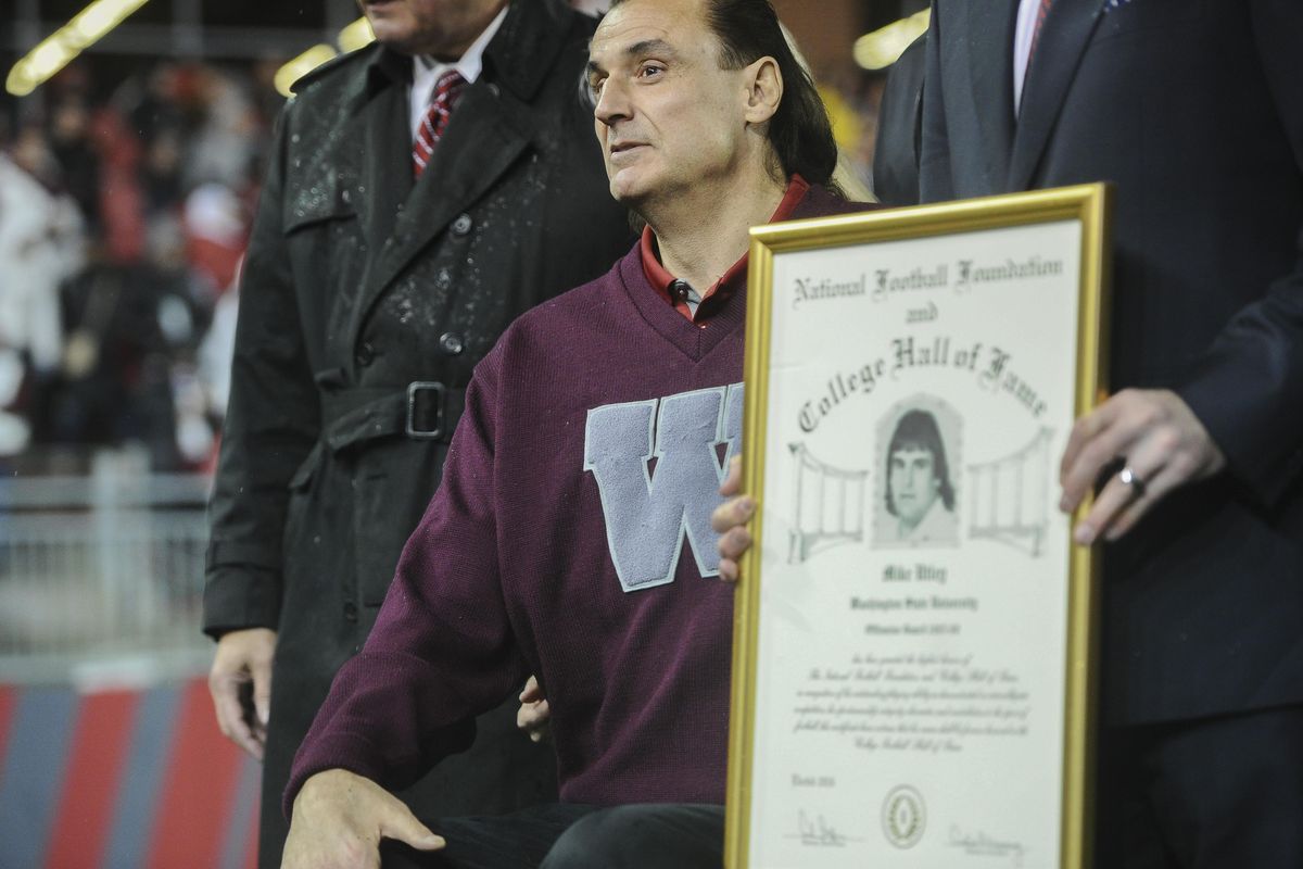 WSU great Mike Utley, officially inducted into the College Football Hall of Fame Tuesday, is shown being honored at the Cougars’ game in Pullman on Oct 15, 2016.. (Tyler Tjomsland / The Spokesman-Review)