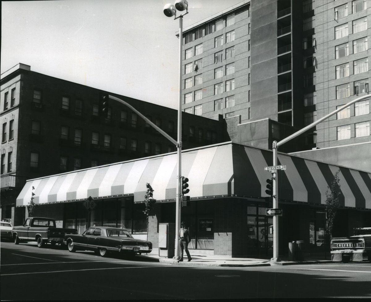 1974 - The former Blalock Building, also known as the Halliday Hotel, was purchased by the owners of the Ridpath Hotel, who demolished the six-story building down to the ground floor and put a new roof on it. It still stands today as part of the Ridpath Hotel complex. (THE SPOKESMAN-REVIEW PHOTO ARCHIVE)