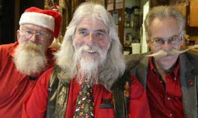 
Displaying their prize whiskers, from left, are Doug Claussen, Gary Johnson and Bruce Roe at the monthly meeting of the Whisker Club  in Bremerton. The club promotes the growth of facial hair and supports competitions among those who are proud of their facial hair. 
 (Associated Press / The Spokesman-Review)