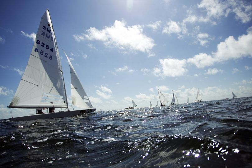 The Swedish team boat crewed by Benjamin Peterson and Philip Carlson races in the Star series of the Miami Olympic Classes Regatta on Biscayne Bay in Miami, Tuesday, Jan. 24, 2012. More than 500 sailors from 44 countries are competing in the steppingstone to the Olympic Games. (J Carter / Associated Press)