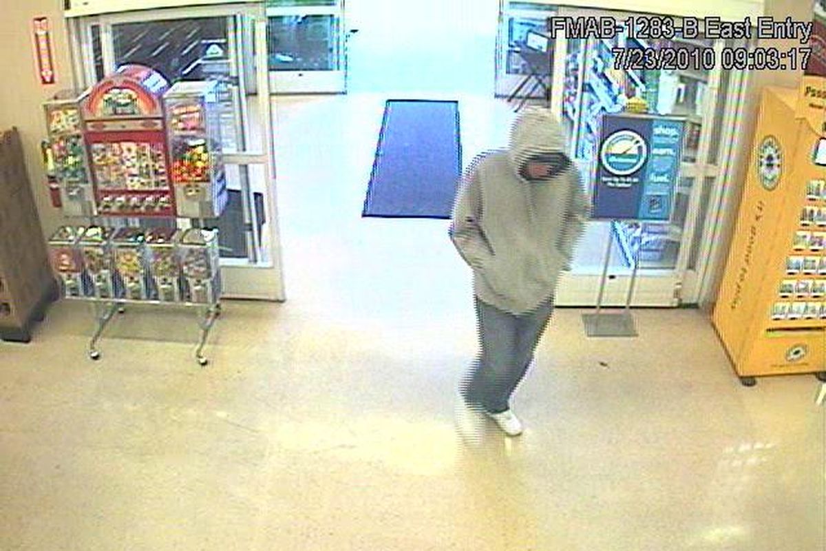 A masked gunman robbed a South Hill pharmacy of OxyContin on July 23, 2010. The robber pointed a semi-automatic pistol at employees at the Albertsons at 57th and Regal just after 9 a.m. (Spokane County Sheriff