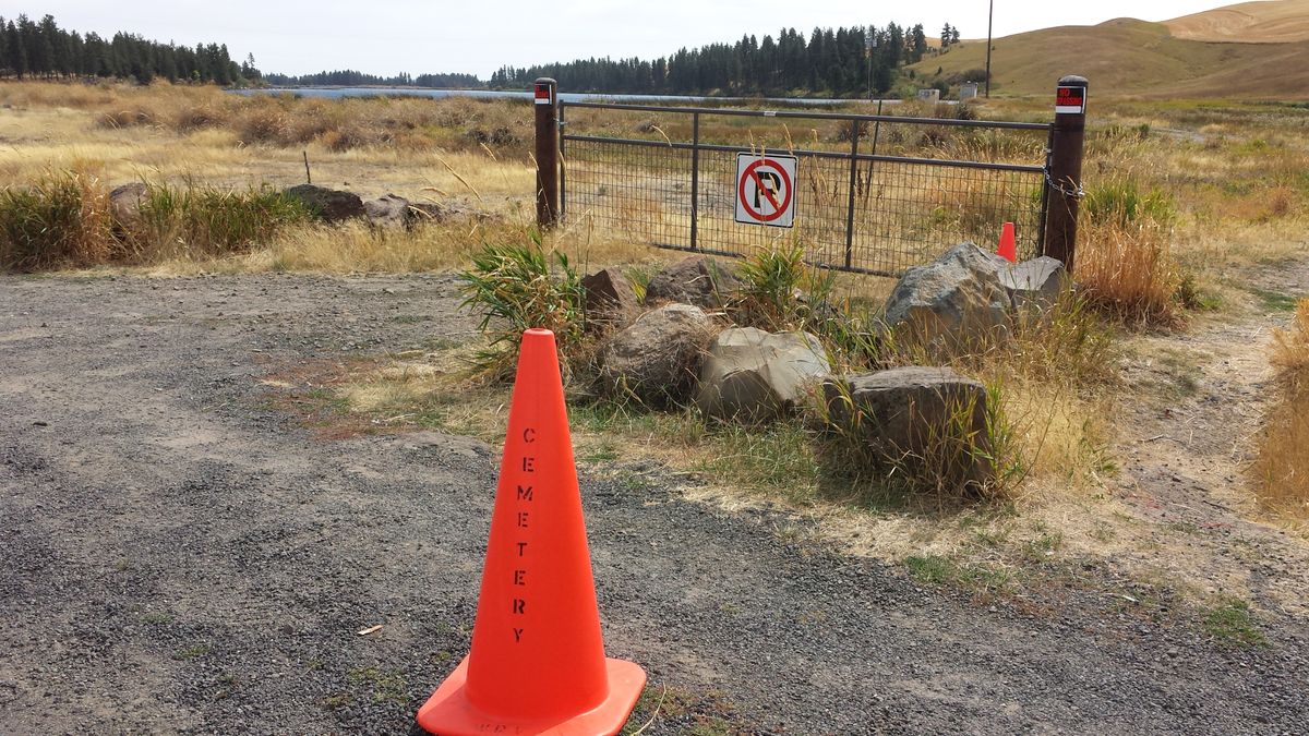 The unofficial fishing access to the north end of West Medical Lake was closed on Aug. 28, 2014, by the Washington State Veterans Cemetery, which manages the land. Cemetery workers have put up with a chronic littering problem for years. (Rich Landers)