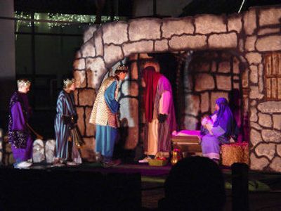 
The three kings visit the baby Jesus in the Living Nativity at New Life Assembly of God last year.
 (Photos courtesy of New Life Assembly of God / The Spokesman-Review)