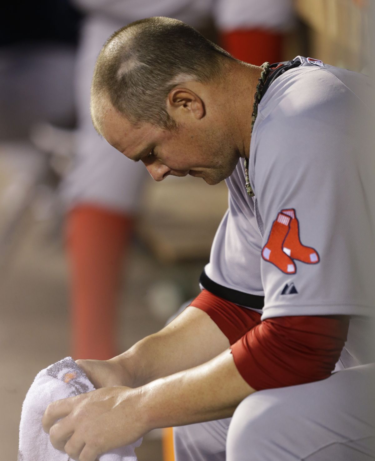 Boston starter pitcher Jon Lester reflects after poor outing. (Associated Press)