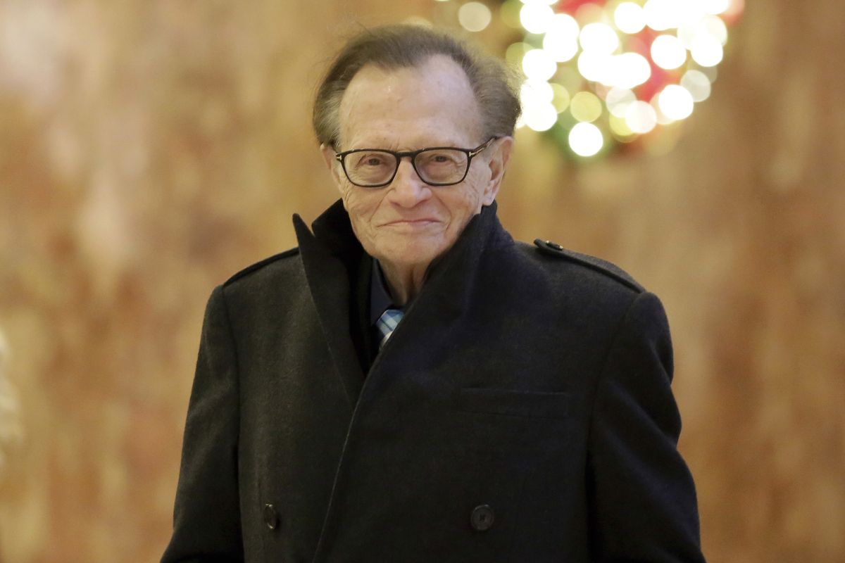 In this Dec. 1, 2016 photo, Larry King arrives at Trump Tower in New York. King, who interviewed presidents, movie stars and ordinary Joes during a half-century in broadcasting, has died at age 87. Ora Media, the studio and network he co-founded, tweeted that King died Saturday, Jan. 23, 2021 morning at Cedars-Sinai Medical Center in Los Angeles.  (Richard Drew/Associated Press)