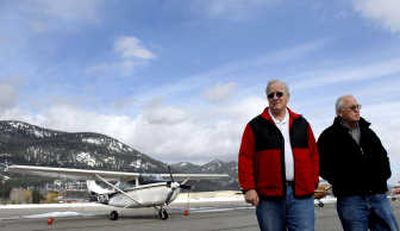 
Sandpoint Airport Board Chairman Terry McConnaughey, right and Vice-chairman Sol Pusey say that the airport desperately needs money for necessary improvements to keep pace with increased traffic and to support economic development in the community. 
 (Kathy Plonka / The Spokesman-Review)