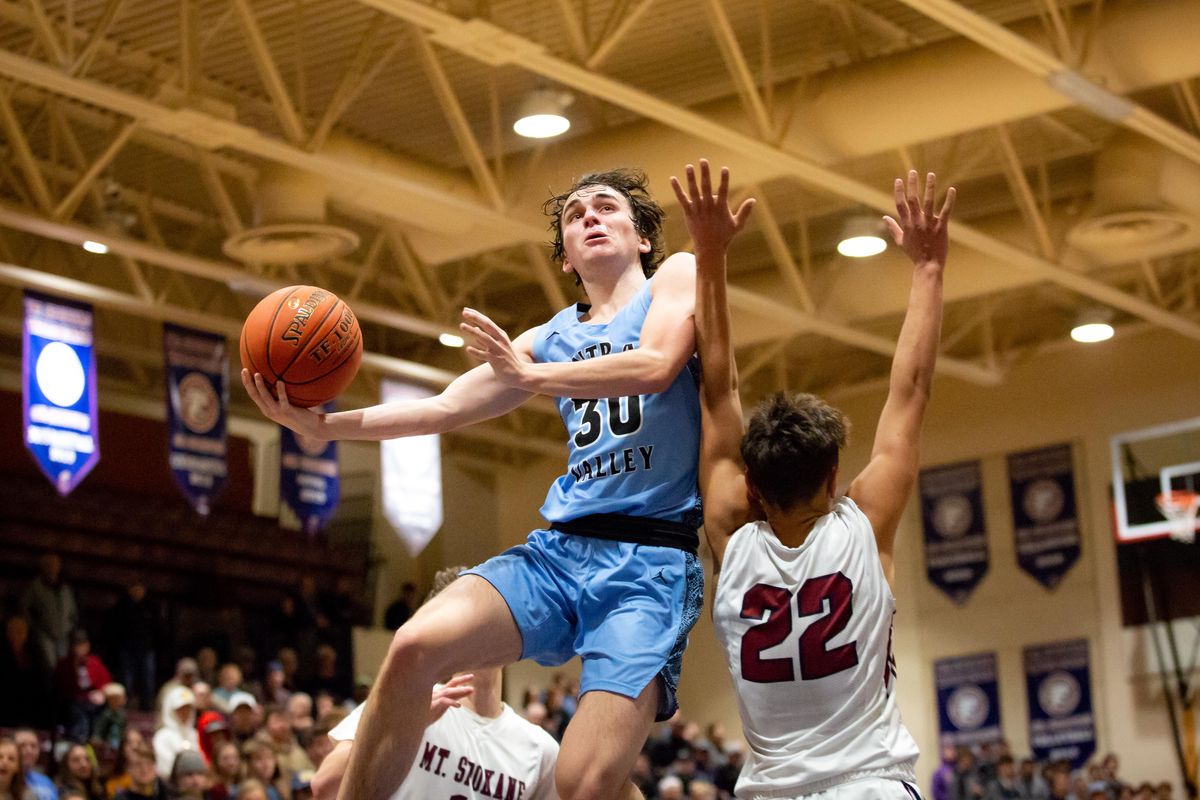 Noah Sanders  of Central Valley goes for a layup during a GSL game against Mt. Spokane High School on Jan. 7, 2019. Mt. Spokane trailed nearly the entire game and took a lead in the fourth quarter before CV clinched the win in the final minutes. (Libby Kamrowski / The Spokesman-Review)