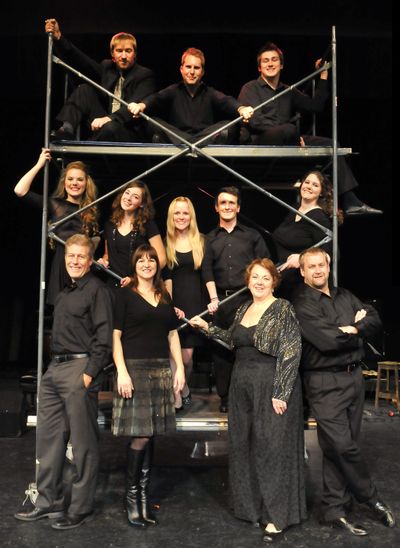 The cast of “Songs for A New World” poses at the Spokane Civic Theatre main stage. (Jesse Tinsley)