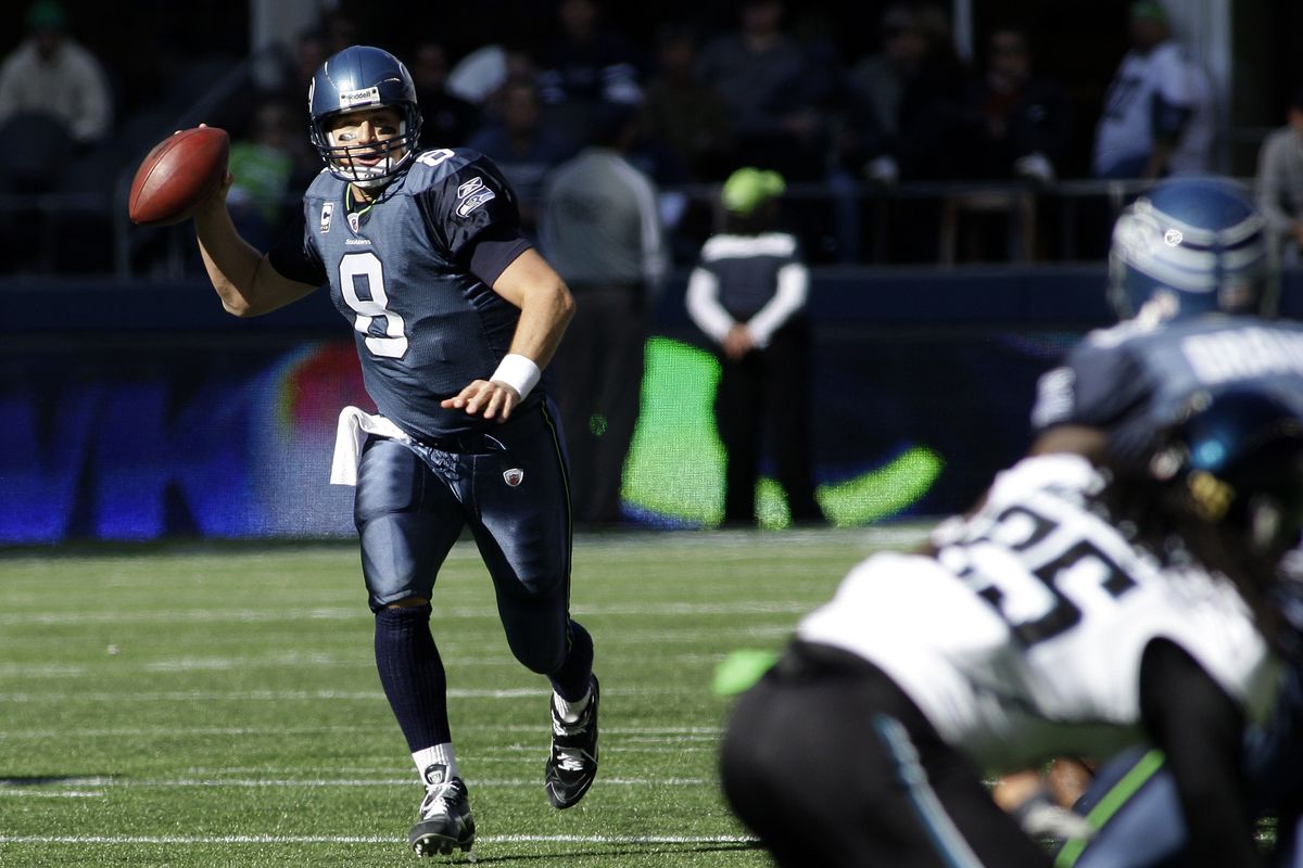 Matt Hasselbeck threw for 241 yards and four touchdowns in three quarters. (Associated Press / The Spokesman-Review)