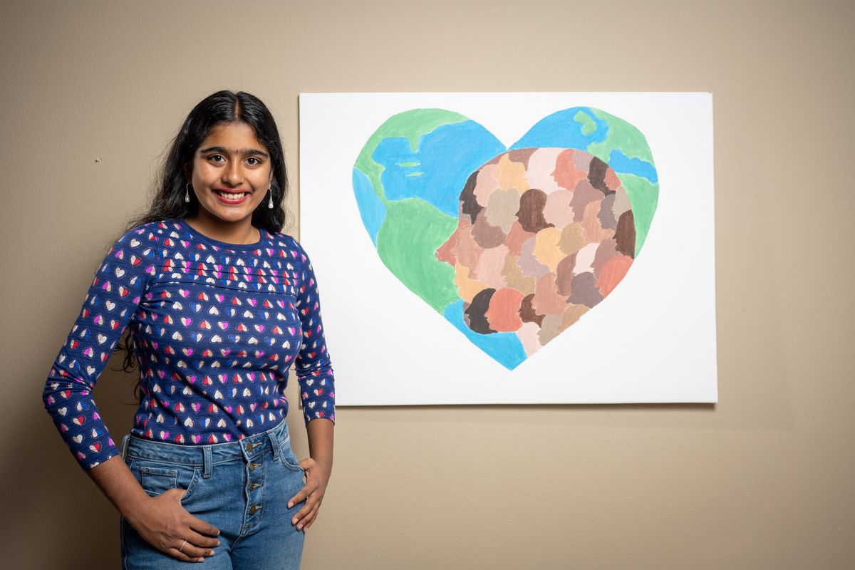 Sindhu Surapaneni, 13, a seventh-grader at Selkirk Middle School has been an artist for years and likes to donate the proceeds from her art to organizations that help the homeless.  (COLIN MULVANY/THE SPOKESMAN-REVIEW)