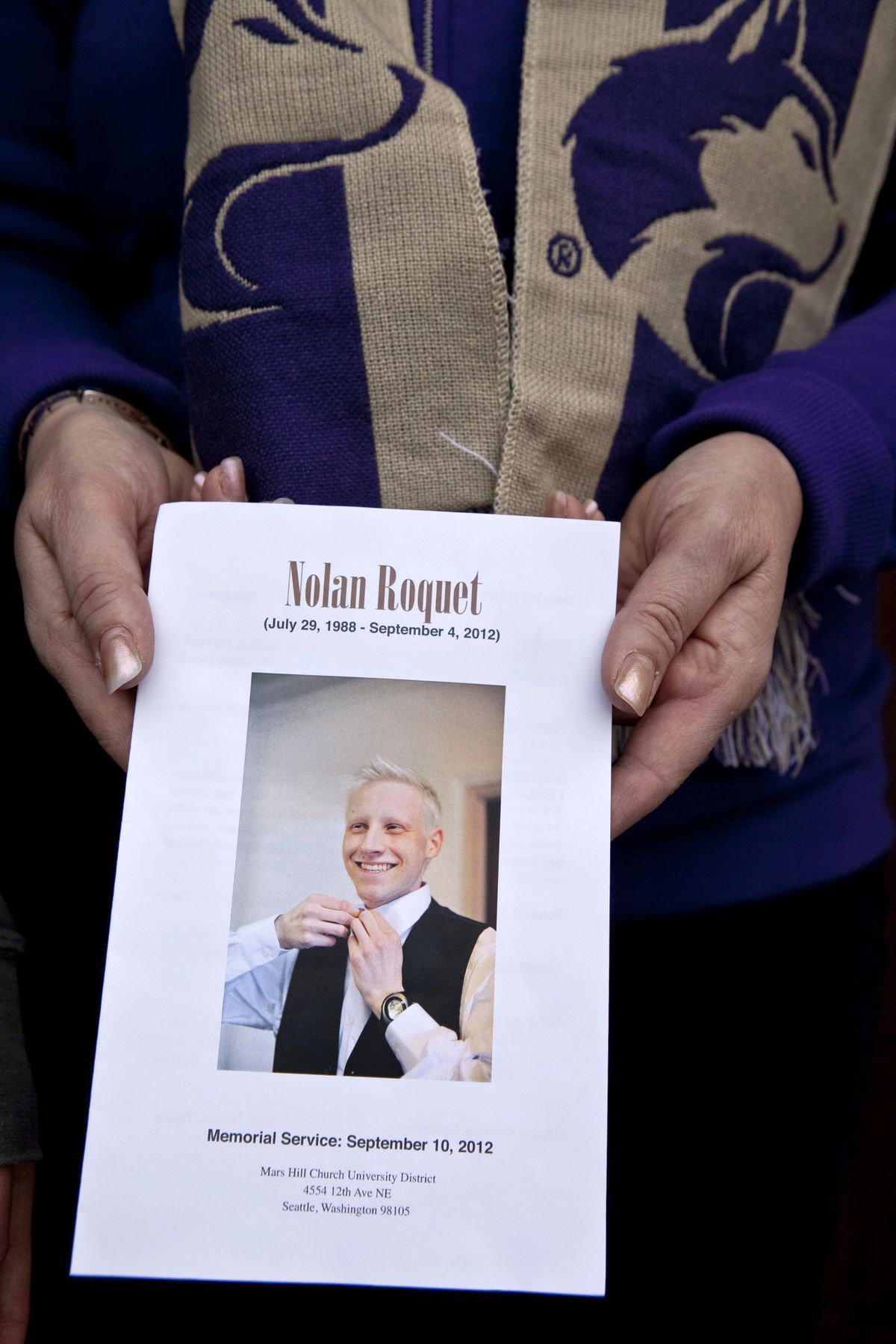 The program from Nolan Roquet’s memorial service.