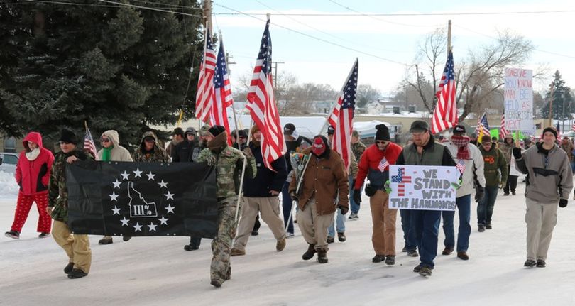 A group of Idaho 3%ers participate in the rally over the weekend in support of two ranchers who had defied the U.S. government.