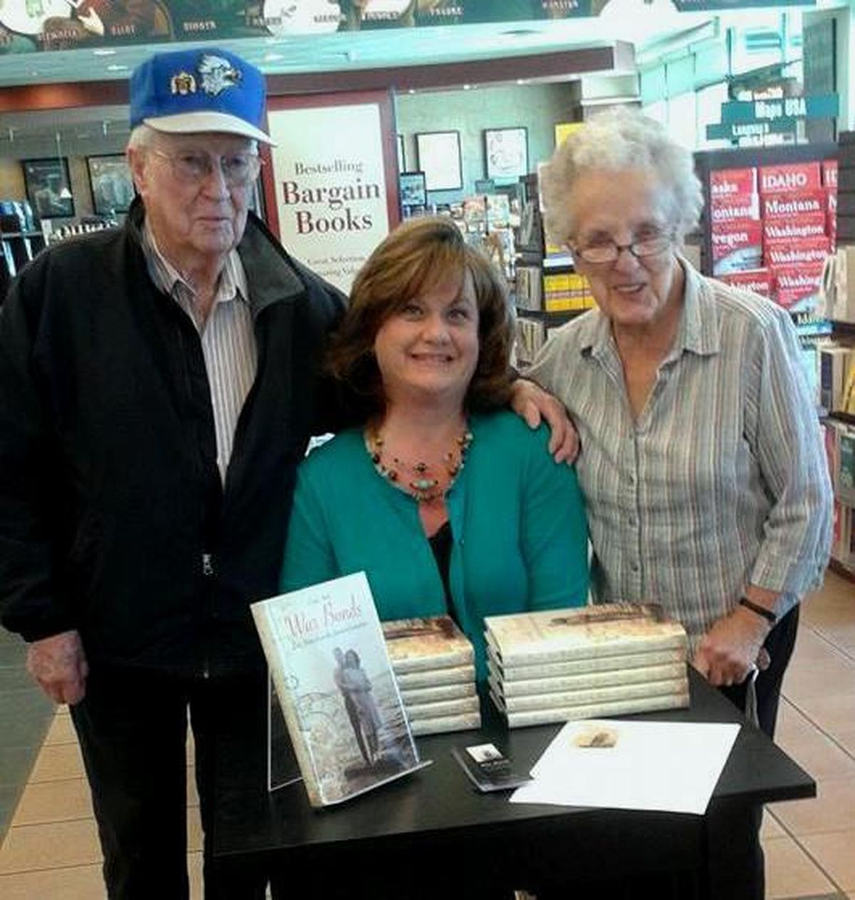 Rusty and Marie Clemons and Cindy Hval are photographed at Hval’s book signing in April 2015 at Spokane Valley Barnes and Noble. (Cindy Hval / The Spokesman-Review)