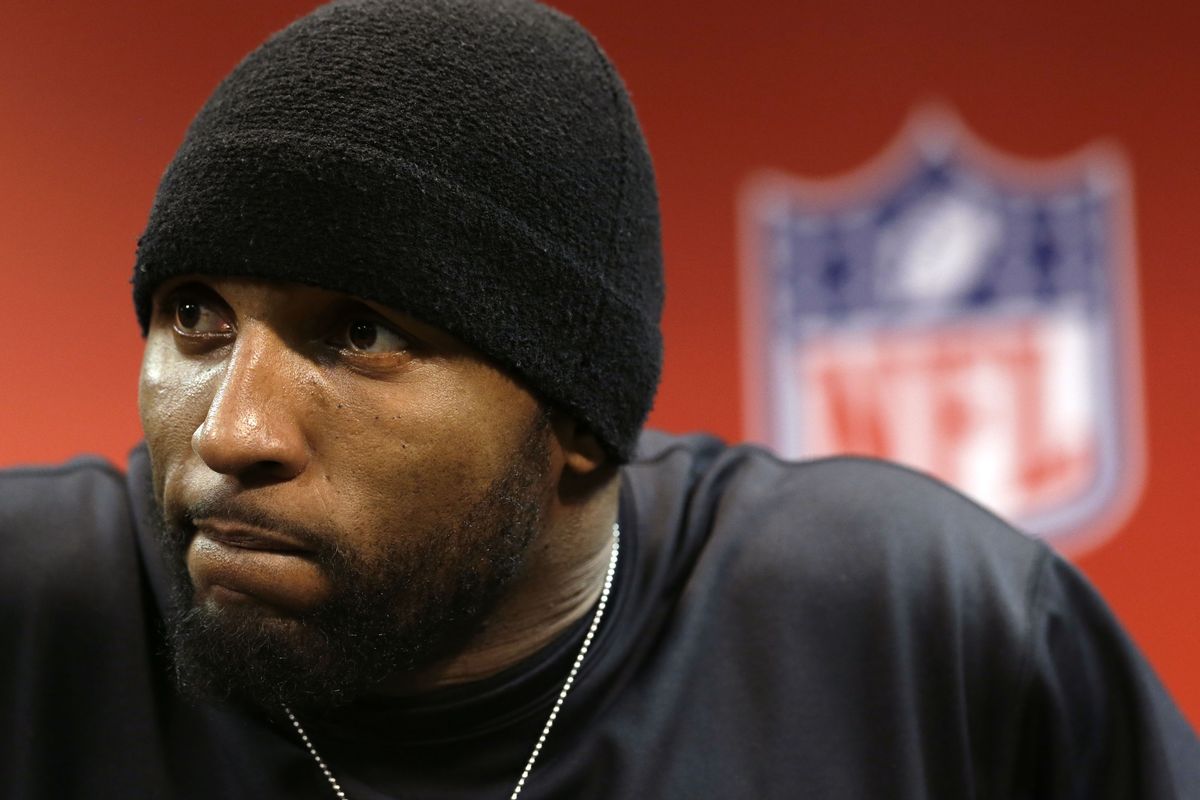 Ravens linebacker Ray Lewis is retiring after the Super Bowl. In a 2010 interview he said facing murder charges in 2000 helped mold who he is today: “The end result is who I am now.” (Associated Press)