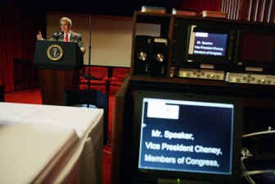 
In this photo released by the White House, President Bush prepares for the State of the Union address Tuesday in the Family Theater of the White House.
 (Associated Press / The Spokesman-Review)