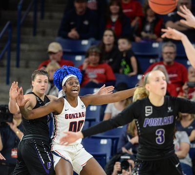 Gonzaga forward Zykera Rice calls for the ball  during a Jan. 12 game at the McCarthey Athletic Center. Rice is the only Bulldog in the top 20 in scoring. (Dan Pelle / The Spokesman-Review)