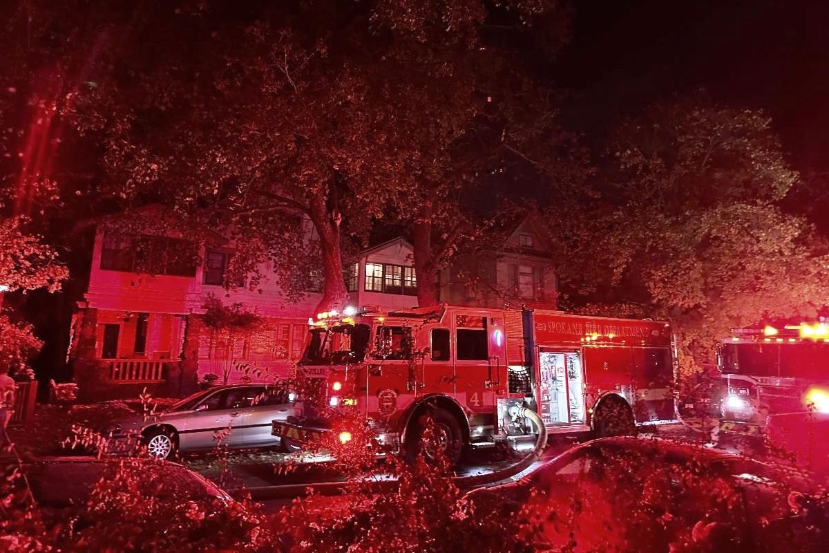 A Spokane Fire Department vehicle is seen early Saturday morning in Browne