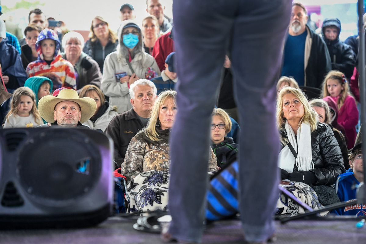 All eyes are fixed upon Montana Rep. Theresa Manzella on Saturday as she addresses the crowd during the Liberate America gathering at the Kootenai County Fairgrounds in Coeur d’Alene, Id.  (Dan Pelle/The Spokesman-Review)