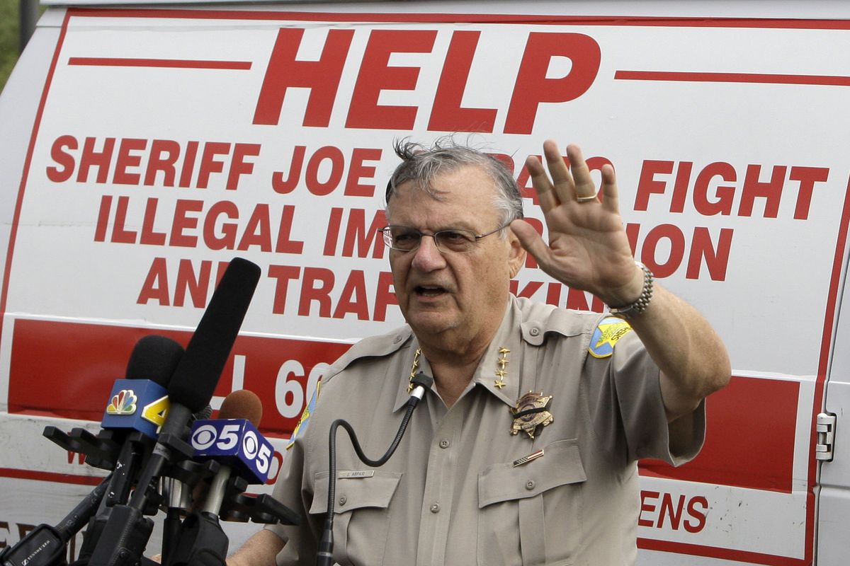 FILE - This July 29, 2010, file photo shows then-Maricopa County Sheriff Joe Arpaio as he announced plans to conduct traffic patrols targeting immigrants. The taxpayer bill for a racial profiling case stemming from former Sheriff Joe Arpaio