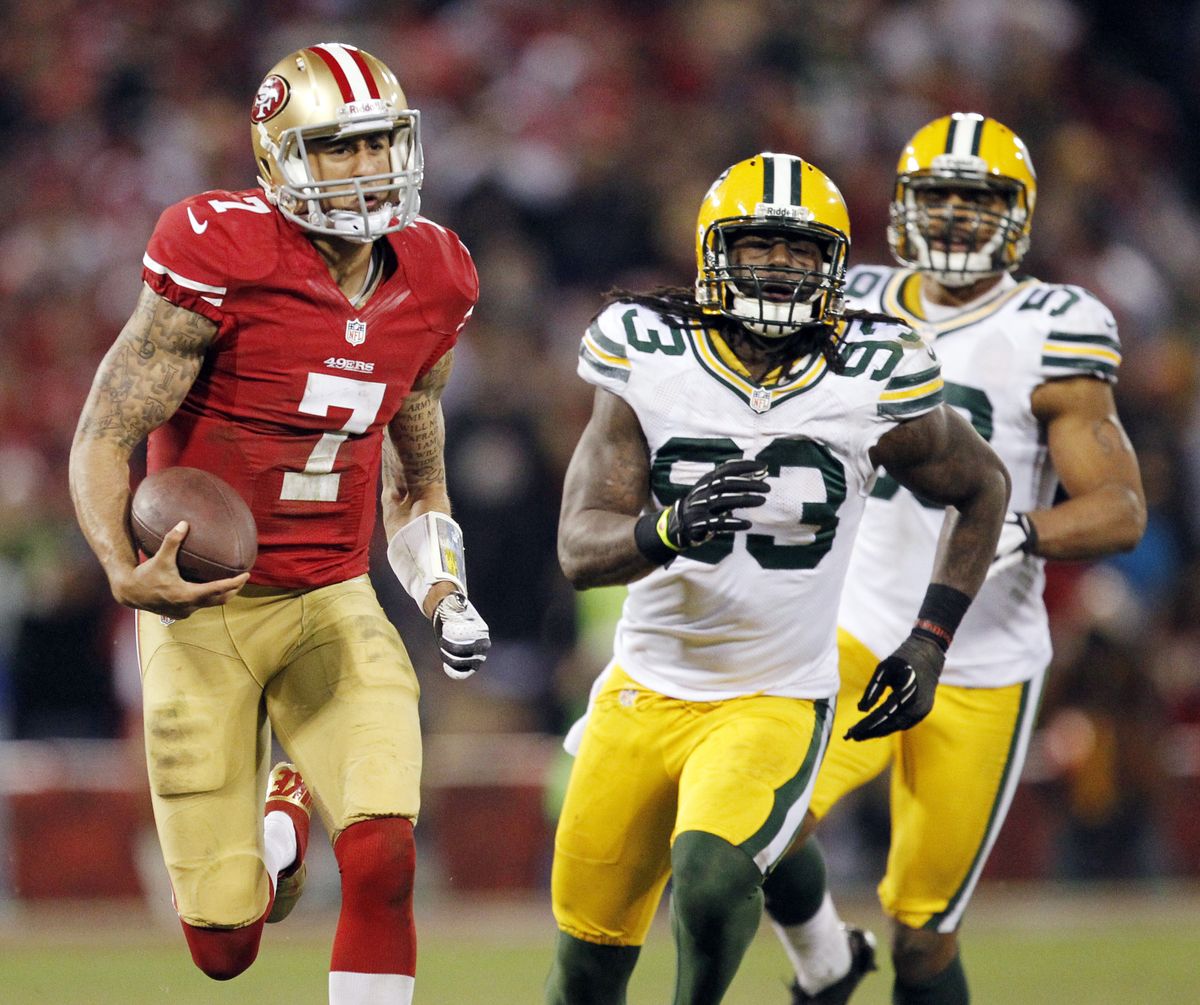 San Francisco 49ers quarterback Colin Kaepernick has the strength and speed as a runner to make defenses give pause. (Associated Press)