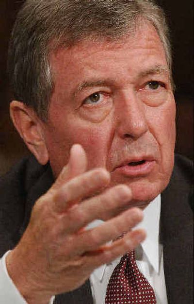 
Attorney General John Ashcroft discusses counterterrorism issues during a Senate Judiciary Committee oversight hearing on Capitol Hill Tuesday.
 (Associated Press / The Spokesman-Review)