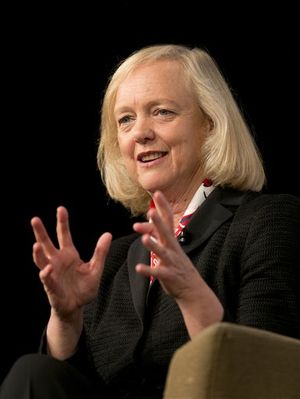 Hewlett-Packard CEO Meg Whitman gestures as she speaks with members of the business community at the Boise Centre, Wednesday, Oct. 22, 2014 in Boise, Idaho.  (AP/Idaho Statesman / Kyle Green)