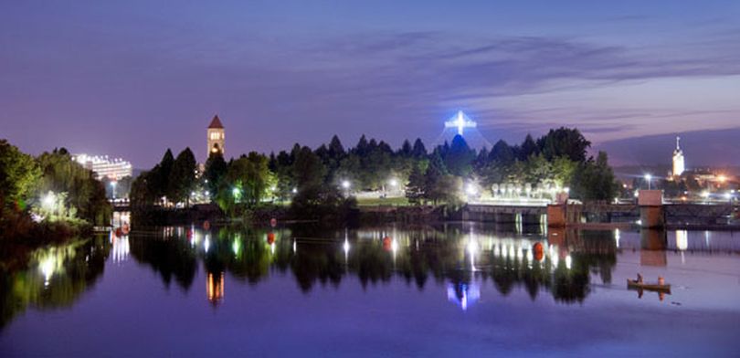 Night falls over Riverfront Park in Spokane in late July. (Dan Pelle)