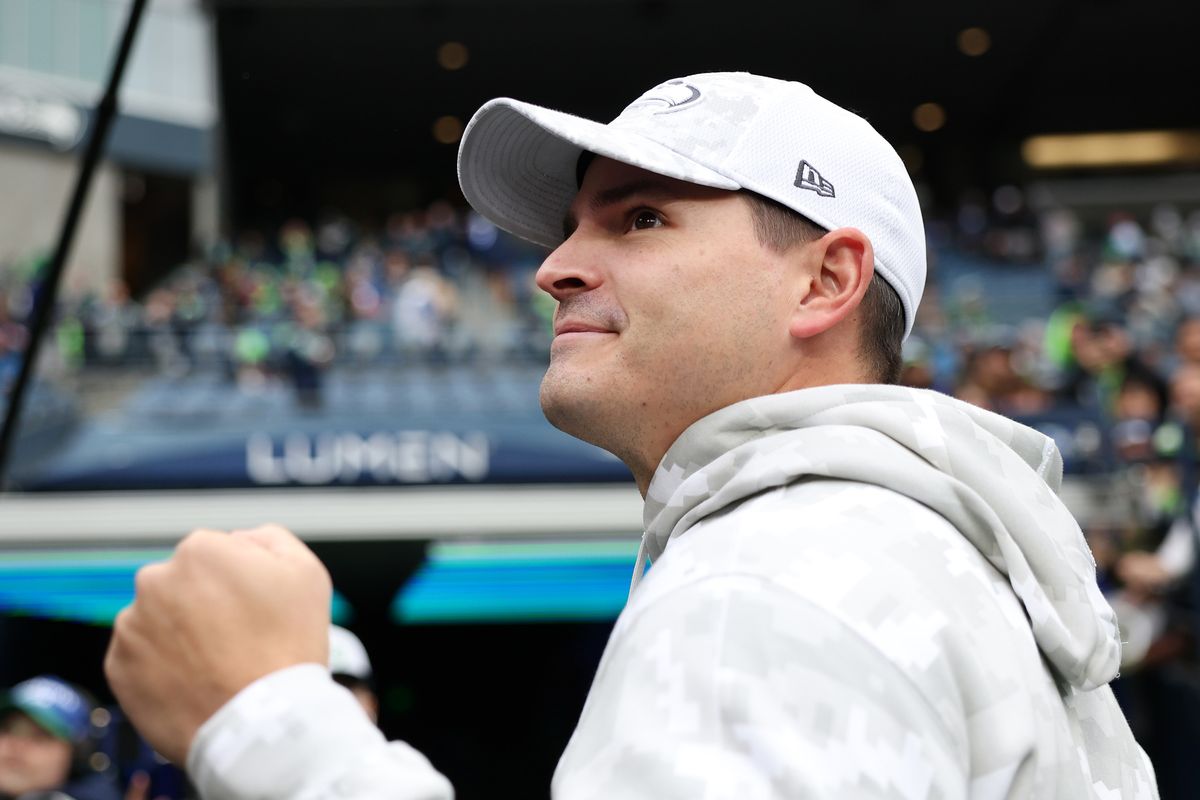 Coach Mike Macdonald of the Seattle Seahawks reacts on the field prior to a game against the Arizona Cardinals at Lumen Field last month in Seattle.  (Tribune News Service)