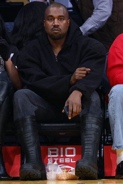 Kanye West attends an NBA game between the Washington Wizards and the Los Angeles Lakers at Crypto.com Arena on March 11, 2022, in Los Angeles.   (Getty Images)