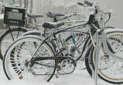 
Ice covers bicycles Tuesday  at Truman State University in Kirksville, Mo. Associated Press
 (Associated Press / The Spokesman-Review)