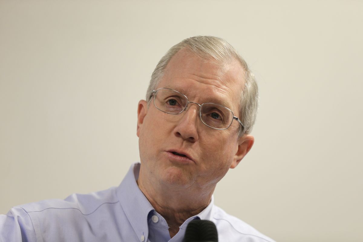 FILE - In a Sept. 21, 2016 file photo, Kevin Marsh, CEO of SCANA Corp., speaks to the media at the V.C. Summer Nuclear Station near Jenkinsville, S.C. The Securities and Exchange Commission sued SCANA Corp., its subsidiary South Carolina Electric & Gas along with the utility