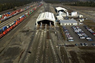 
The BNSF Railway  refueling depot sits atop the Spokane Valley/ Rathdrum Prairie Aquifer. BNSF officials say the depot was built with better-than- required earthquake protections.
 (Jed Conklin / The Spokesman-Review)