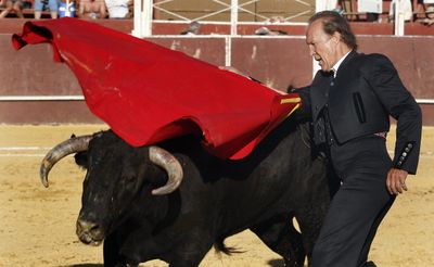 British matador Frank Evans performs during a bullfight in Villanueva de la Concepcion, southern Spain, on Sunday.  (Associated Press / The Spokesman-Review)