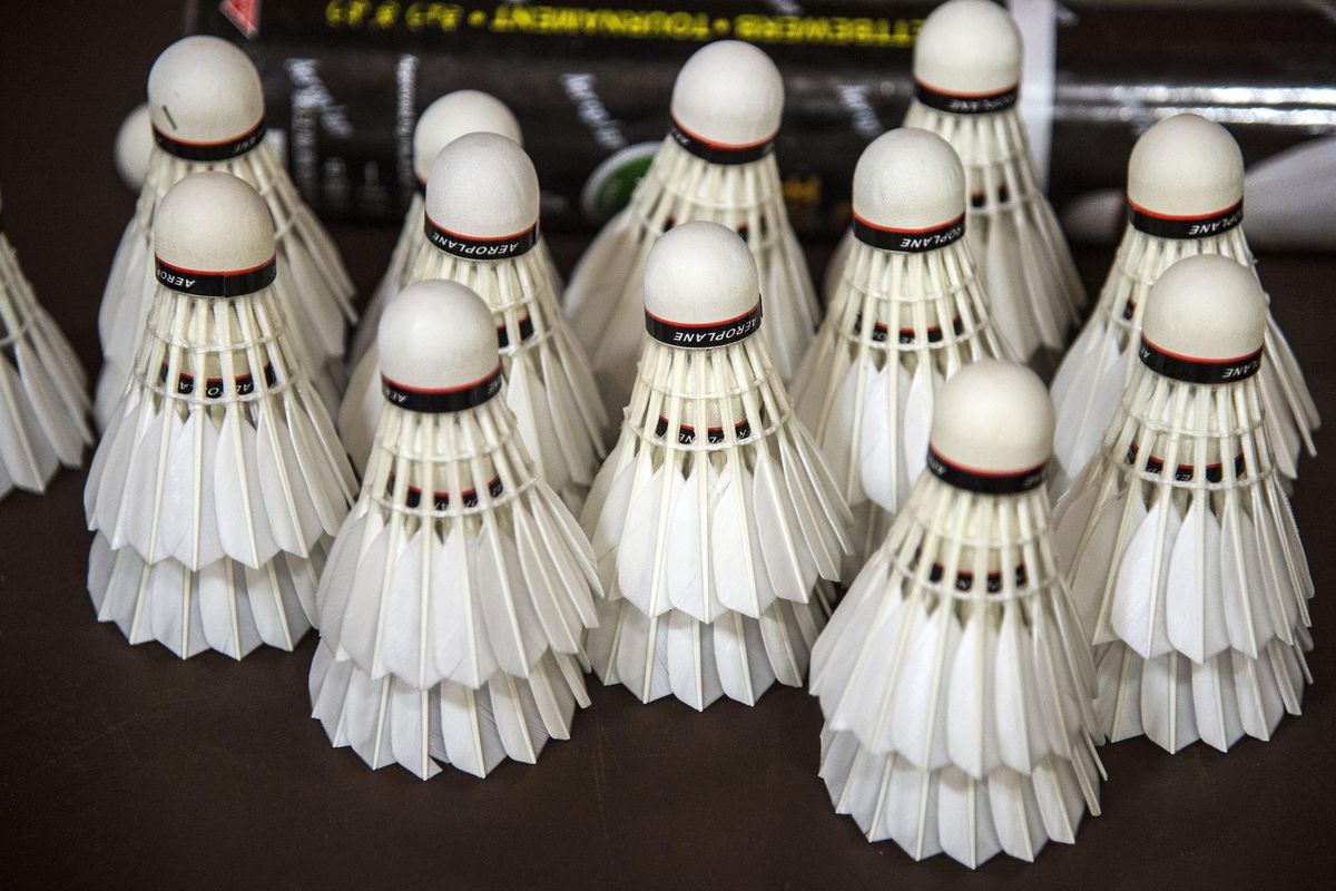 Shuttlecocks await play at the 15th Annual Lilac City Badminton Tournament on Saturday, Oct. 1, 2016, at the West Central Community Center. (Dan Pelle / The Spokesman-Review)