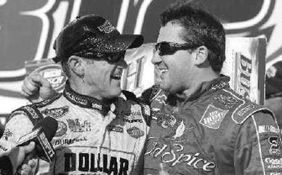
Bobby Labonte, left, savors Busch Series win with teammate Tony Stewart. 
 (Associated Press / The Spokesman-Review)